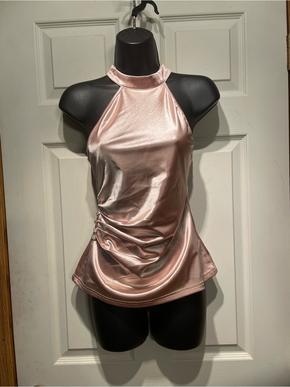 Satin High-Neck Peach Halter Top
